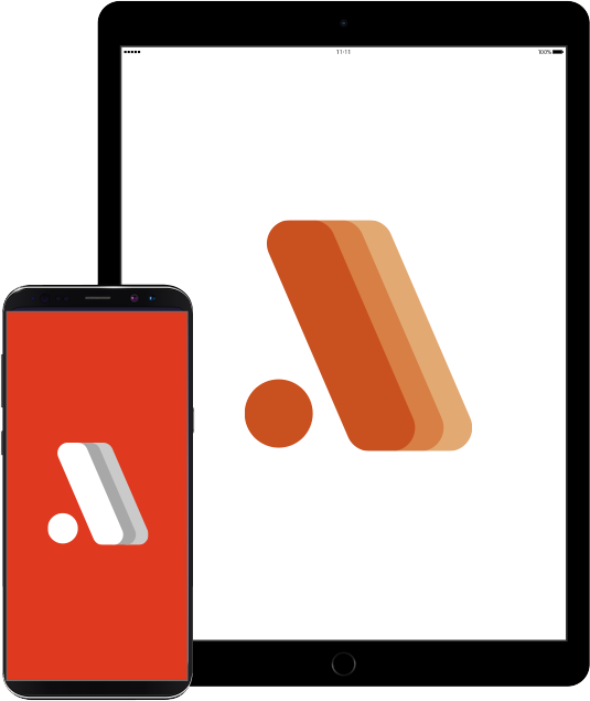 Ilustração de tela de tablet e smartphone mostrando o logotipo da solução Acto Administrativo